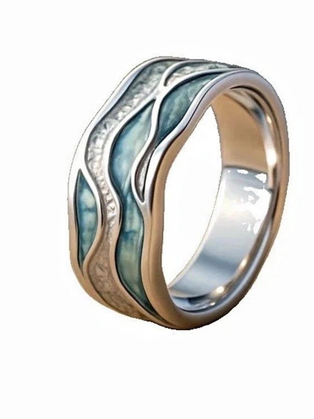 Grace Jewelry Turquoise Silvered Waves Ring Silver Tone Wave Design